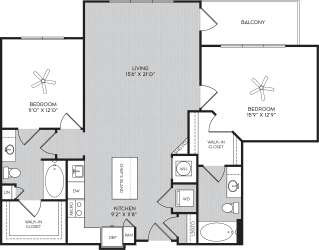 B1c Two Bedroom Floor Plan with Balcony at Apartment Homes For Rent in Vinings, GA