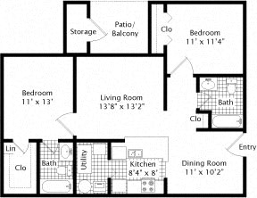 Floor Plan  Two bedroom floor plan in Greensboro NC
