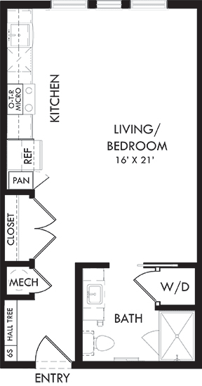 Mosholu Studio Apartment. Custom Built-in Hall Tree. 1 Full bath with pocket door, standalone shower. Washer/Dryer. Kitchen with Pantry.