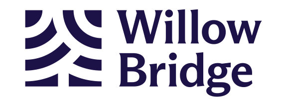 a logo with the words willow bridge on a green background