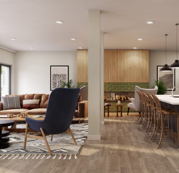 a rendering of a kitchen and living room