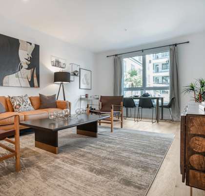 a living room with a couch and a coffee table