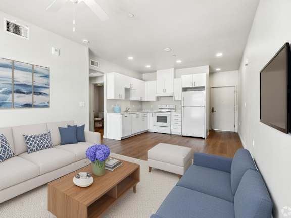 Living Area With Kitchen at Mainline North Apartments - Santa Clara, CA, Santa Clara, CA