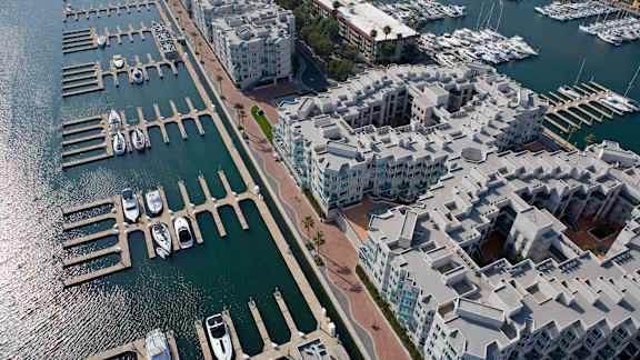 A marina with boats and buildings. at Esprit Apartments, California, 90292
