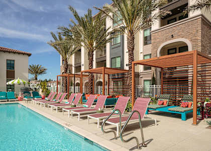 Poolside cabanas at CALIXA Apartment Homes in Camarillo CA