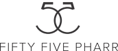 A black and white image of a number 50 with the words "FIFTY FIVE PHARR" below it.
