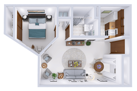 a floor plan of a house with a bedroom and a living room