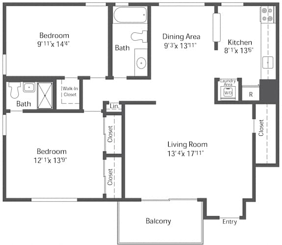 Floor Plan  2Bedroom 2 Bath Floor Plan at Chatham Hill, Chatham, New Jersey