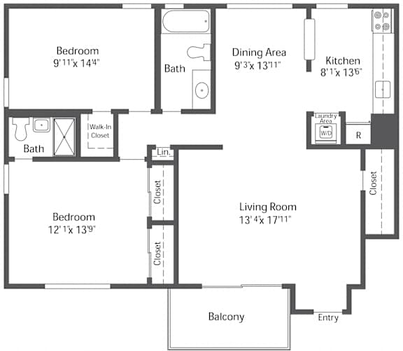 2Bedroom 2 Bath Floor Plan 2Bedroom 2 Bath Floor Plan at Chatham Hill, Chatham, New Jersey