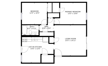  Floor Plan 2 Bedroom 1 Bath (2e,fS)