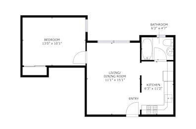 Floor plan for a 1 bedroom apartment