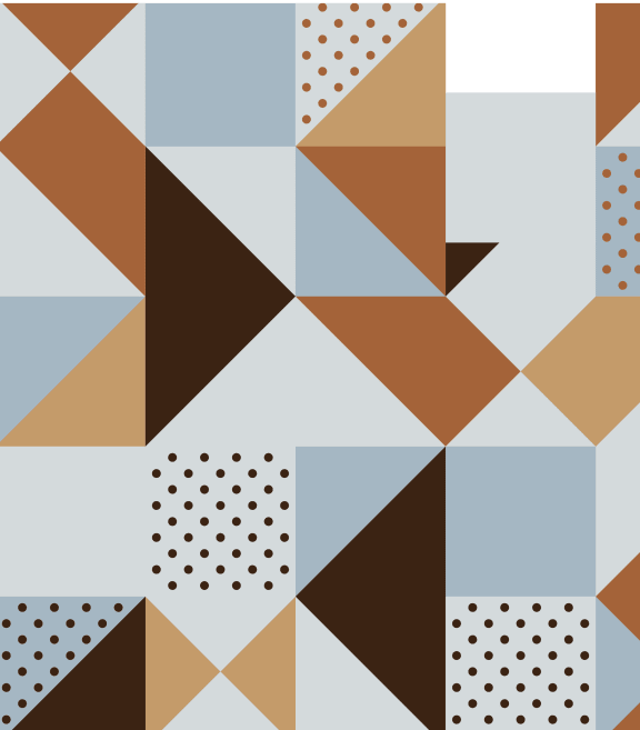 a modern geometric design with brown and blue triangles and dots
