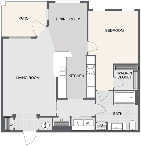 Floor Plan  1 Bed 1 Bath w Deck