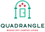 a graphic with the quadrangle logo and the words hazm off campus living