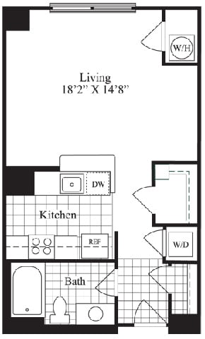 Studio floorplan for The Addington, at Wentworth House, Maryland, 20852
