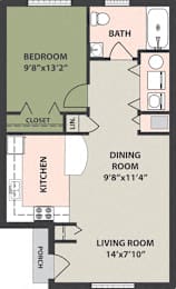  Floor Plan 1-Bedroom, 1-Bath