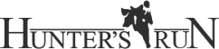 A red silhouette of a person running is part of the logo for "Hunter's Run".