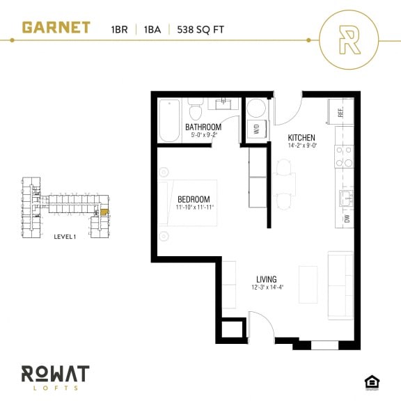 Floor Plan  Garnet 1 Bedroom Floor Plan