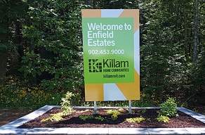 A sign welcoming people to Enfield Estates in Killam.