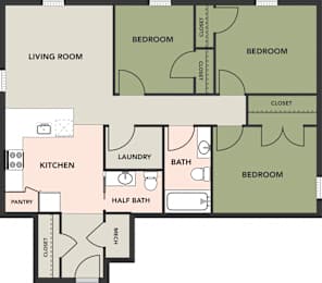 3 Bedroom, 1-1/2 Baths