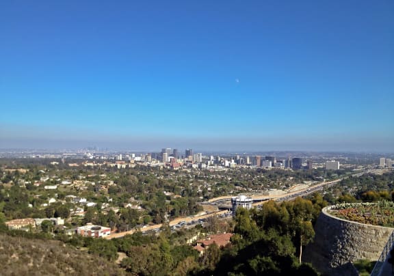 los angeles city skyline from brentwood