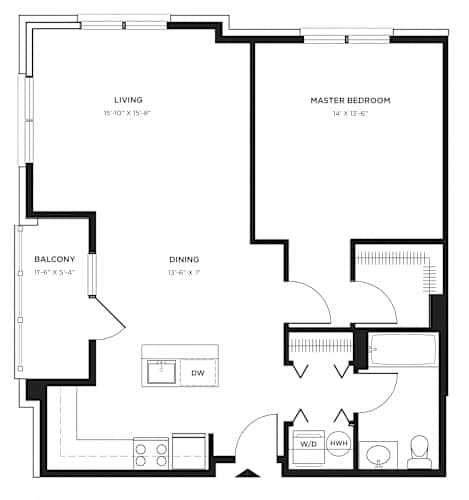 Floor Plan  P1 - 1BR 1BA (854 SF) Floor Plan at Pier Village Apartments, Long Branch, NJ, 07740
