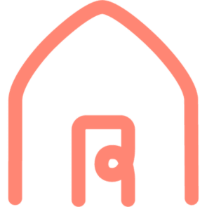 A red house icon with a white background.