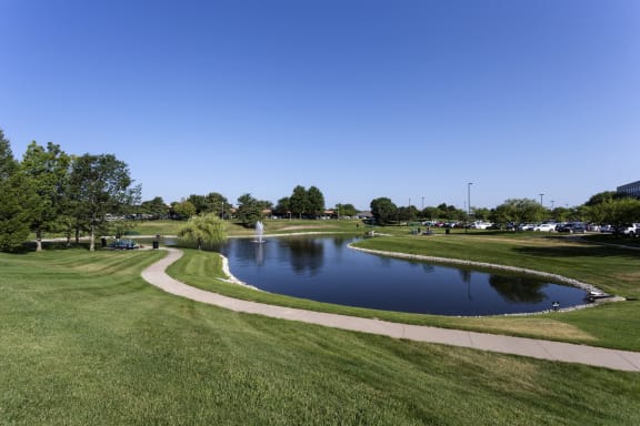 walking trails around a large pond