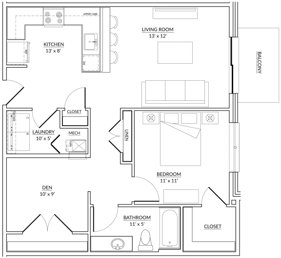 Hartman Style C - 1 bed, 1 bath &#x2B; den apartment floor plan
