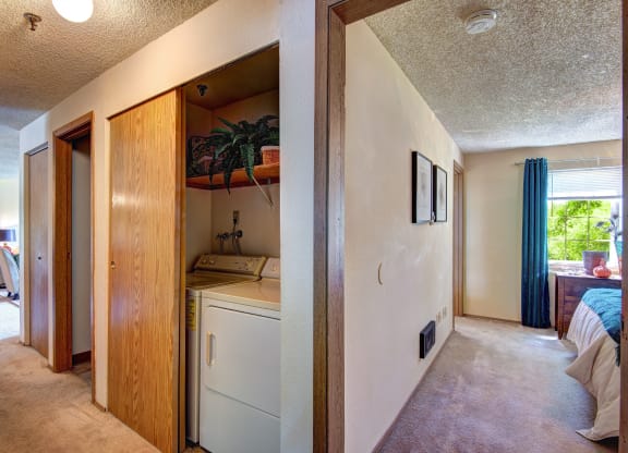 Hallway Laundry Area at Riverwood Apartments, Kent, Washington 98032