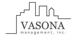 A black and white logo for Vasona Management, Inc.