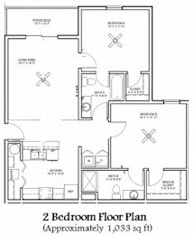 2 bed 2 bath Up to 1,033 Sq.Ft. Floor plan at Deer Valley Villas Apartments, Silvis, IL, 61282