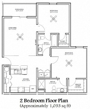 2 bed 2 bath Up to 1,033 Sq.Ft. Floor plan at Deer Valley Villas Apartments, Silvis, IL, 61282