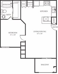 A1 600 Sq.Ft. Floor Plan at The Grove at White Oak Apartments, The Barvin Group, Houston