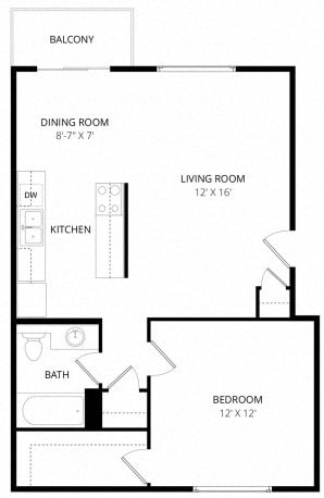 Floor Plan  1x1 w Washer and Dryer