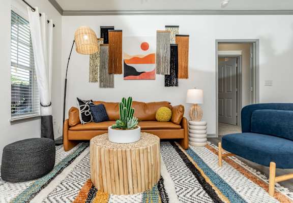 a living room with a couch and a coffee table