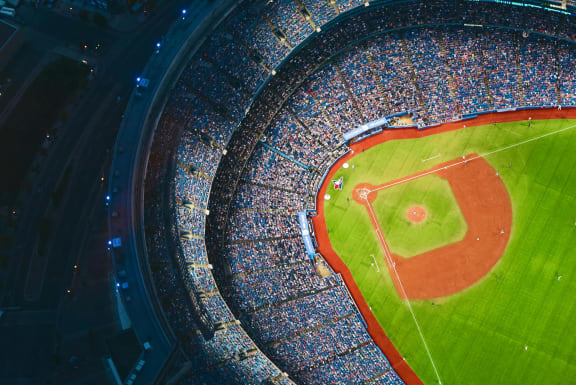 Aerial View of a full baseball stadium