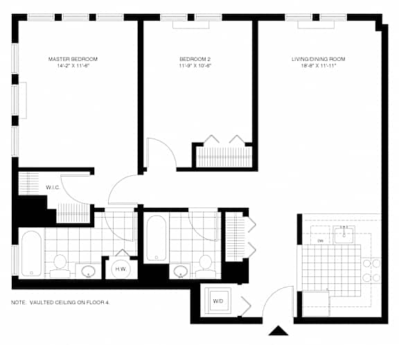 Floor Plan  P1 - 2BR 2BA (1092 SF) Floor Plan at Pier Village Apartments, Long Branch, 07740