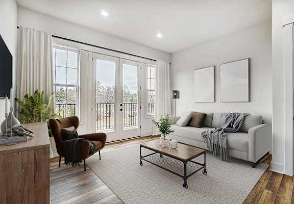 a living room with a couch and a coffee table