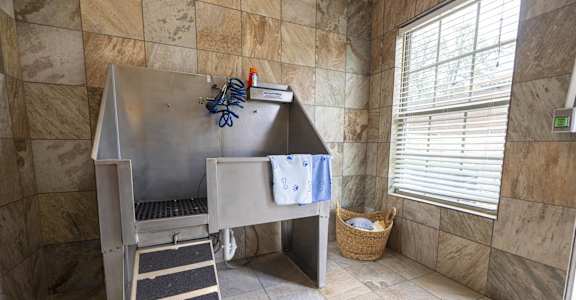 a laundry room with a sink and a window