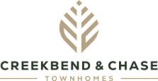 A logo with a leaf design for Creekbend & Chase Townhomes.