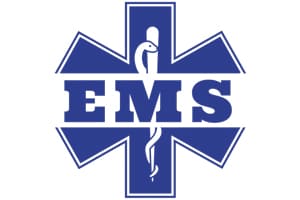 The image is of an EMS symbol with a medical figure in the center.