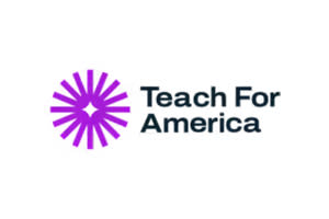 A logo with a purple starburst and the words "Teach For America" written underneath it.