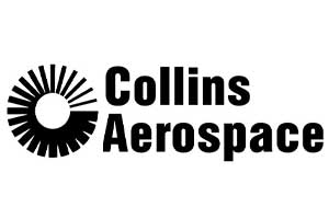 A logo with a sunburst design and the words "Collins Aerospace" written underneath.