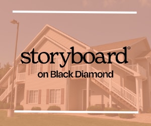 a house with the words storyboard on black diamond     on it