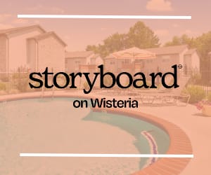 the storyboard on wisteria apartments with a swimming pool