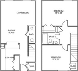 Floor Plan  2 Bedroom 1.5 Bath TH Small