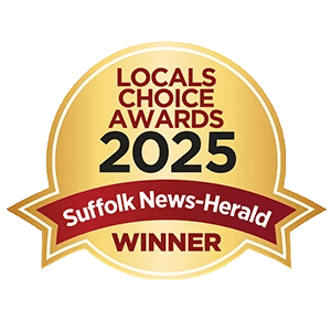 A gold and red award badge for the LOCALS CHOICE AWARDS 2025, given to the Suffolk News-Herald.