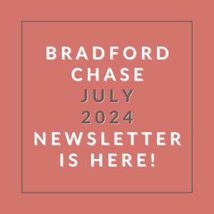 a red background with the text bradford chase july 2024 newsletter is here