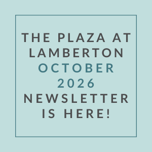 The image is an advertisement for the Plaza at Lamberton's October 2026 newsletter.